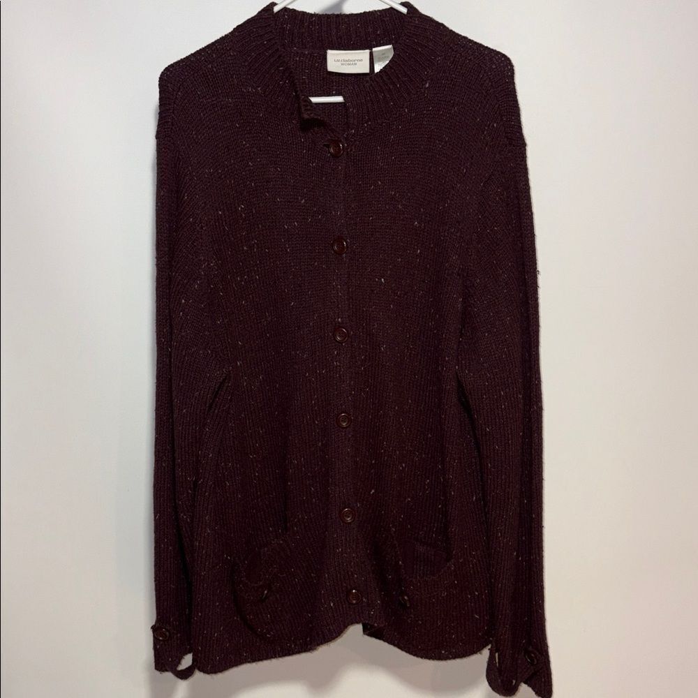 Liz Claiborne Maroon Knit cardigan Sweater